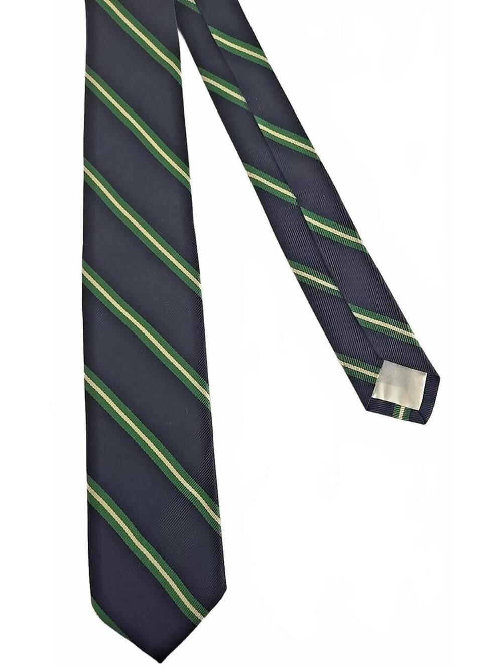 BROOKS BROTHERS Makers Navy Blue Green Repp Striped Neck Tie Made In UK
